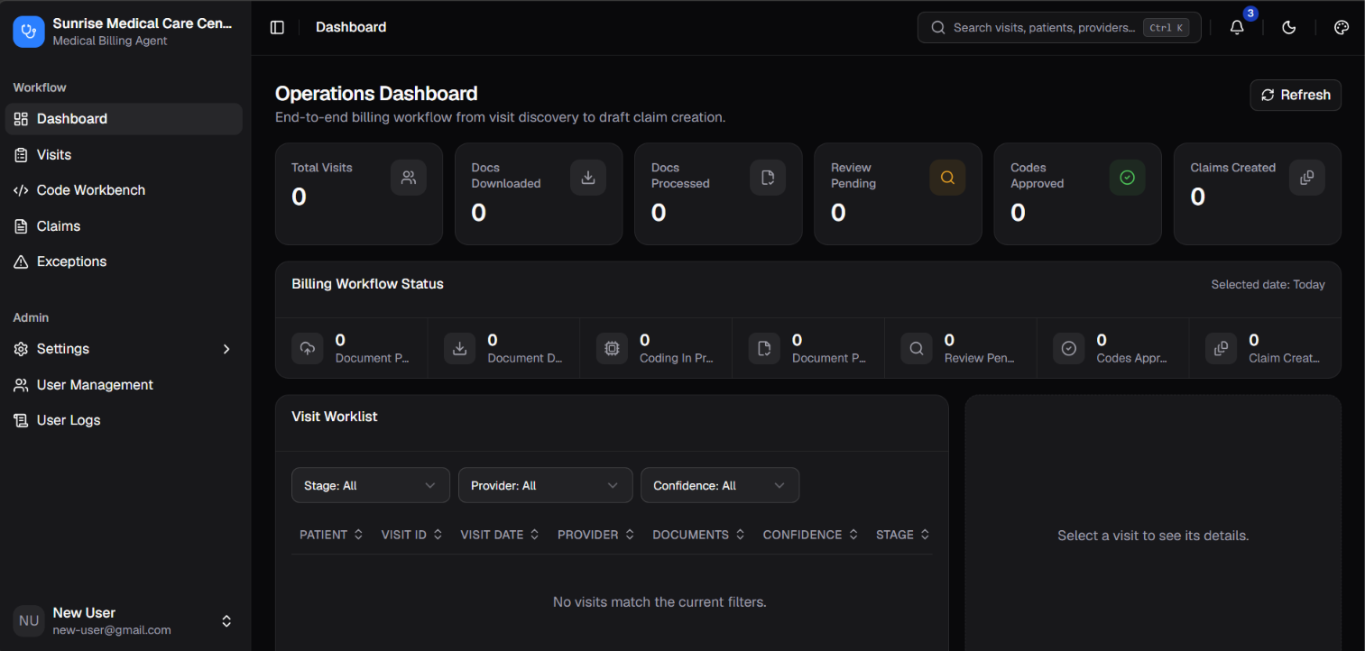 AI Medical Billing Agent &mdash; Operations Dashboard